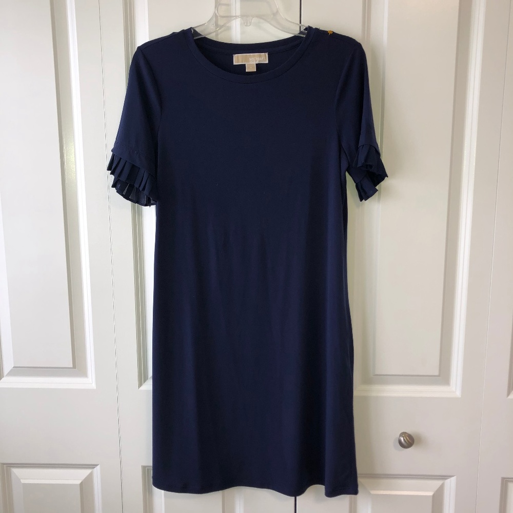 MICHAEL KORS NAVY BLUE DRESS WITH PLEATED SLEEVES